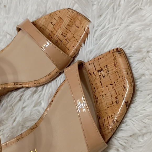 New Stuart Weitzman Aleena Nude Cork Wedge Square Toe Side Slip On Sandals 8B - Picture 11 of 16